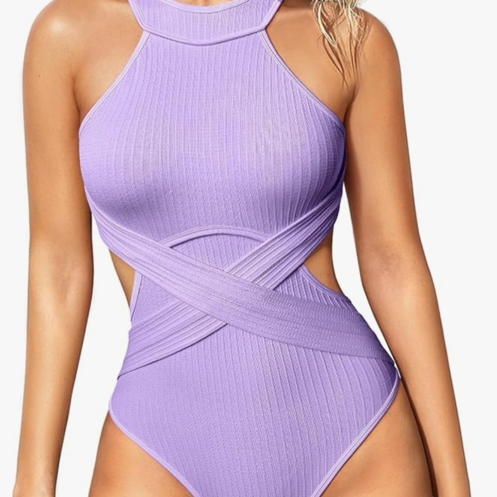 Lavender Ribbed Cutout Swimsuit